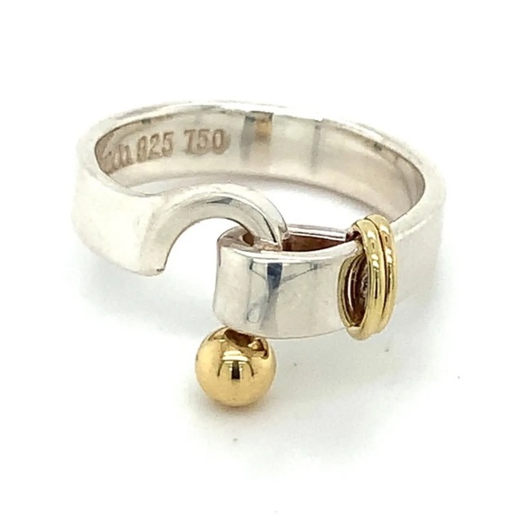 Tiffany & Co 925 Sterling Silver & 18k Gold Hook Eye Ring Size 4 - Picture 7 of 9